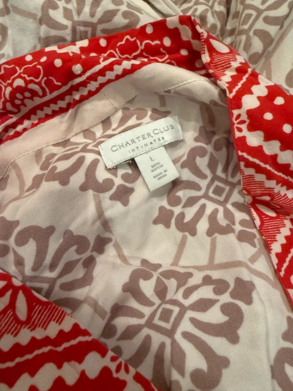 Charter Club Red & White Caftan Cover-Up Zips Size L - Picture 6 of 8
